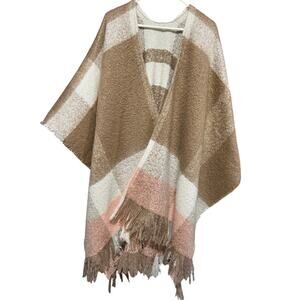 Lane Bryant Color Block Fringe Poncho Shawl Wrap Women's One Size, NWOT